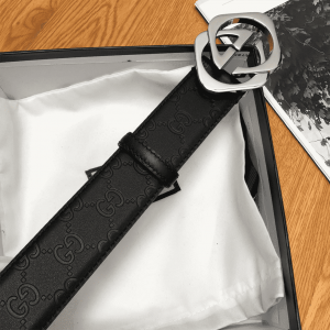 Gucci Black Ssima Leather Belt With Square G Buckle